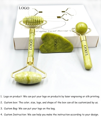 Antienvelhecimento Pedra Natural Rosa Branca Mini Pele Facial Custom Caixa Magnética Embalagem Roller de Jade Verde
