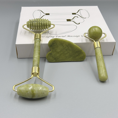 OEM/ODM Rose Quartz Jade Roller Facial Stone Massager Set com óleo de soro e Gunsha