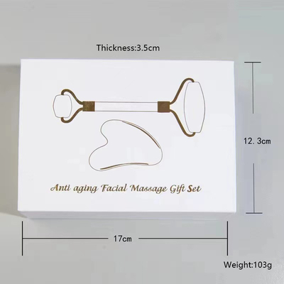 OEM/ODM Rose Quartz Jade Roller Facial Stone Massager Set com óleo de soro e Gunsha