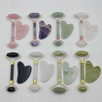 100% Natural Xiuyan Stone Jade Roller Gua Sha Set para face lifting e tensão da pele