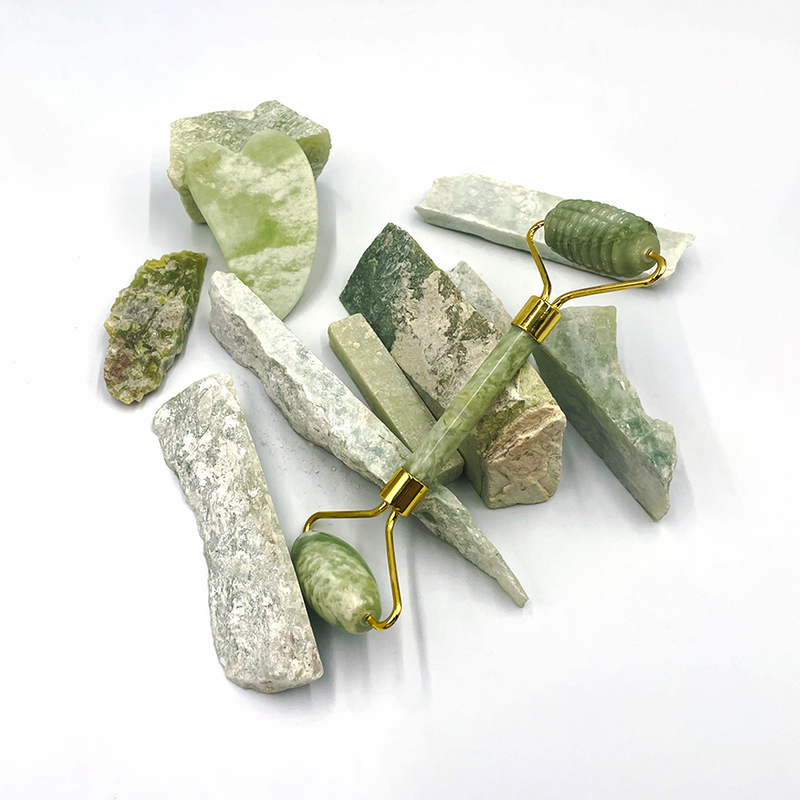 100% Natural Xiuyan Stone Jade Roller Gua Sha Set para face lifting e tensão da pele